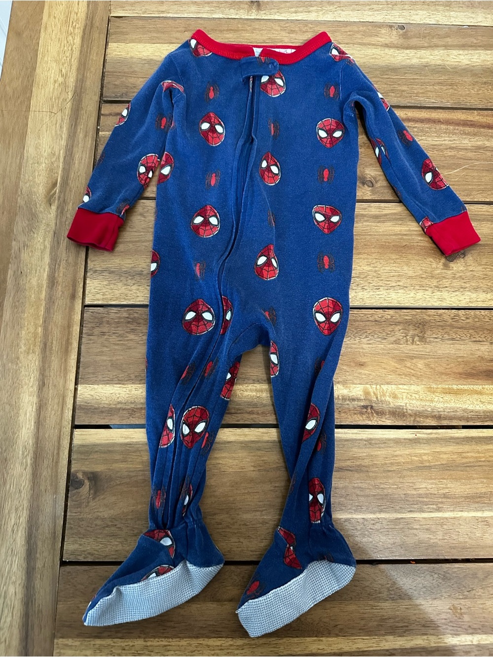 Spider-Man Themed Blue and Red Kids One-Piece Footed Pajamas size 12 months